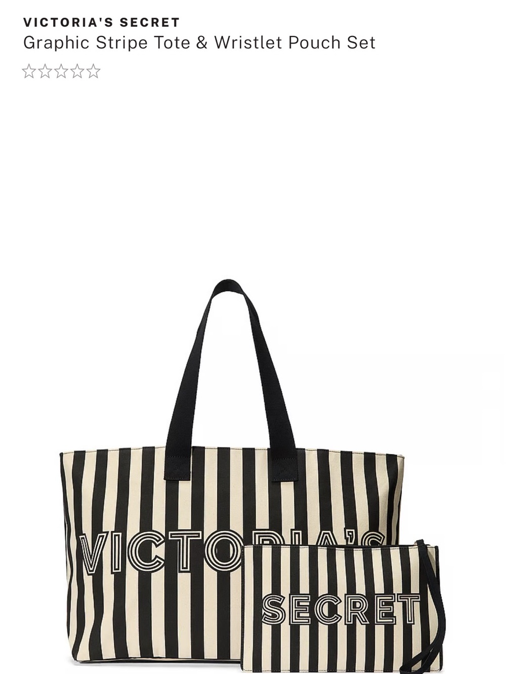 Victoria's Secret Black and Cream Striped Tote with Matching Wristlet